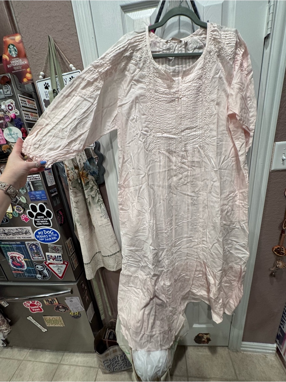 Soft Surroundings Light Pink/Peach Smocked Peasant Nightgown